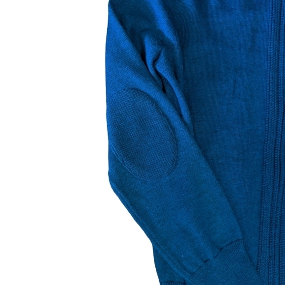 Banana Republic blue merino wool blend full zip front Cardigan elbow patches M - Picture 2 of 8